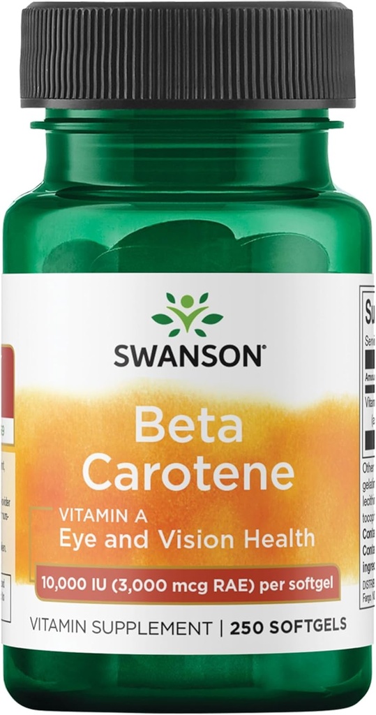Swanson Beta- Caroten - Vitamin A supplement Fremme immunforsvar, øje & hudsundhed - Naturlig Wellness Formel - (250 Softgels, 3000mcg Hver)