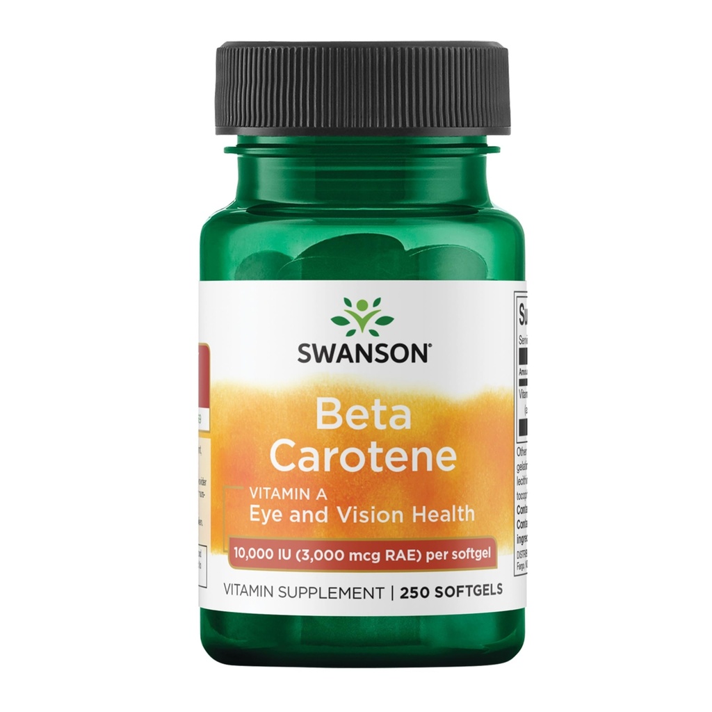 Swanson Beta- Caroten - Vitamin A supplement Fremme immunforsvar, øje & hudsundhed - Naturlig Wellness Formel - (250 Softgels, 3000mcg Hver)