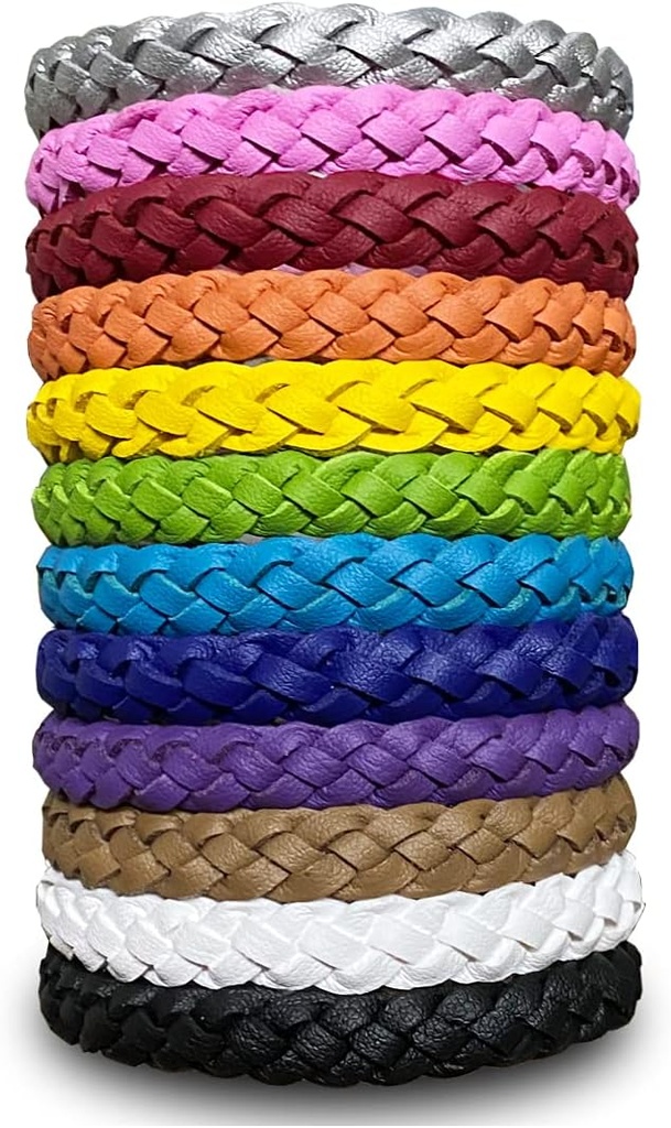 12 Pack Mosquito Repellent Armbånd, Solid farve individuelt indpakket læder Insect & Bug Repellent armbånd til børn og voksne udendørs Camping fiskeri rejser