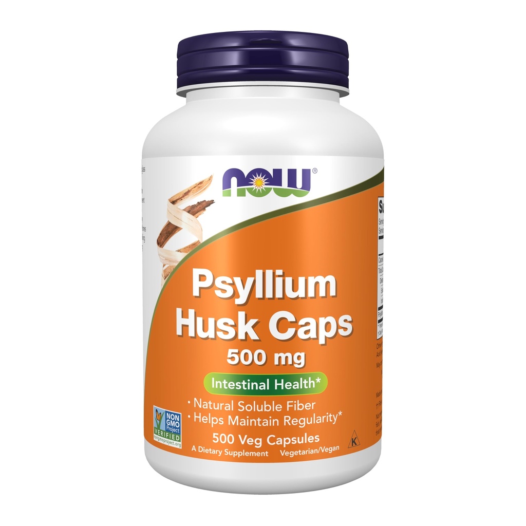 Now Foods Supplements, Psyllium Husk Caps 500 mg, Non- GMO Project Verified, Natural Opløselig Fiber, Intestinal Health *, 500 Veg Kapsler