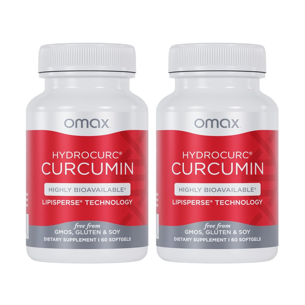 Omax3 2 Pakke- HydroCurc Turmerisk Curcumin Softels, Meget biotilgængelig MCT Oil Nanoparticle for Potency & Absorption, Joint Health, 120 Softgels