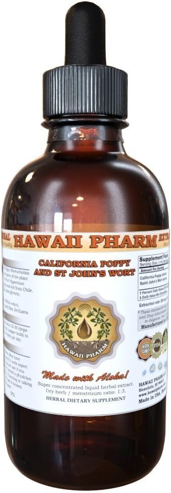 Hawaii iPharm California Poppy og St John 's Wort Liquid Extract, Organic California Poppy (Eschscholzia Californica) og St John' s Wort (Hypericum Perforatum) Tincture Supplement 4 oz