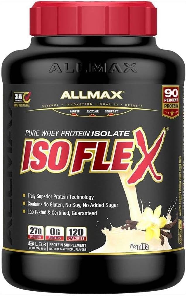 ALLMAX ISOFLEX Whey Protein Isolate, Vanilla - 2 LB - 27 Bedste Protein Per Scoop - Zero Fat & Sugar - 99% Lactose Free - Gluten Free & Soy Free - Ca. 30 Servere