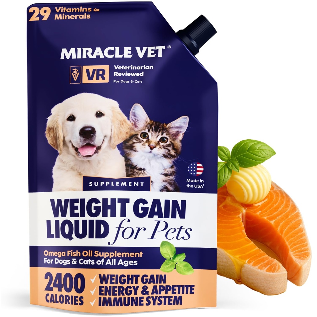 Miracle Vet High- Calorie Vægt Gainer til Hunde & Katte - Multivitamin Nutritional Supplement Gel, Omega Fish Oil, Calcium - Puppy, Senior, Prenatal Kat & Hundevitaminer, Kosttilskud til Vægt Gain