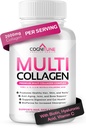 Multi collagen til kvinder med Hyaluronsyre, C-vitamin og biotin, Collagen protein supplement med type I, II, III, V, X peptider til sundt hår, hud, negle og joints, 120 kapsler