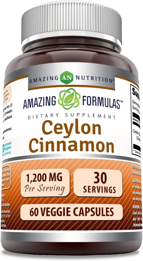 Amazing Formulas Ceylon Cinnamon 1200 Mg Supplement # 124; Vegetariske Kapsler # 124; Non- GMO # 124; Gluten- fri # 124; Lavet i USA (1 pakke # 124; 60 Tæl)