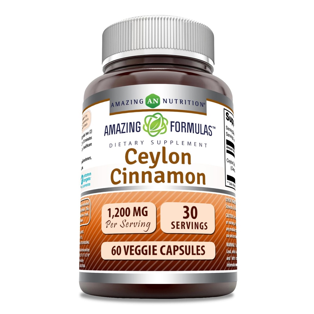 Amazing Formulas Ceylon Cinnamon 1200 Mg Supplement # 124; Vegetariske Kapsler # 124; Non- GMO # 124; Gluten- fri # 124; Lavet i USA (1 pakke # 124; 60 Tæl)