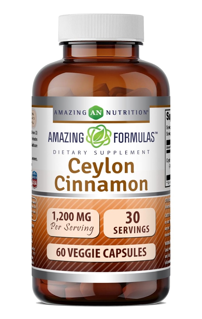 Amazing Formulas Ceylon Cinnamon 1200 Mg Supplement # 124; Vegetariske Kapsler # 124; Non- GMO # 124; Gluten- fri # 124; Lavet i USA (1 pakke # 124; 60 Tæl)
