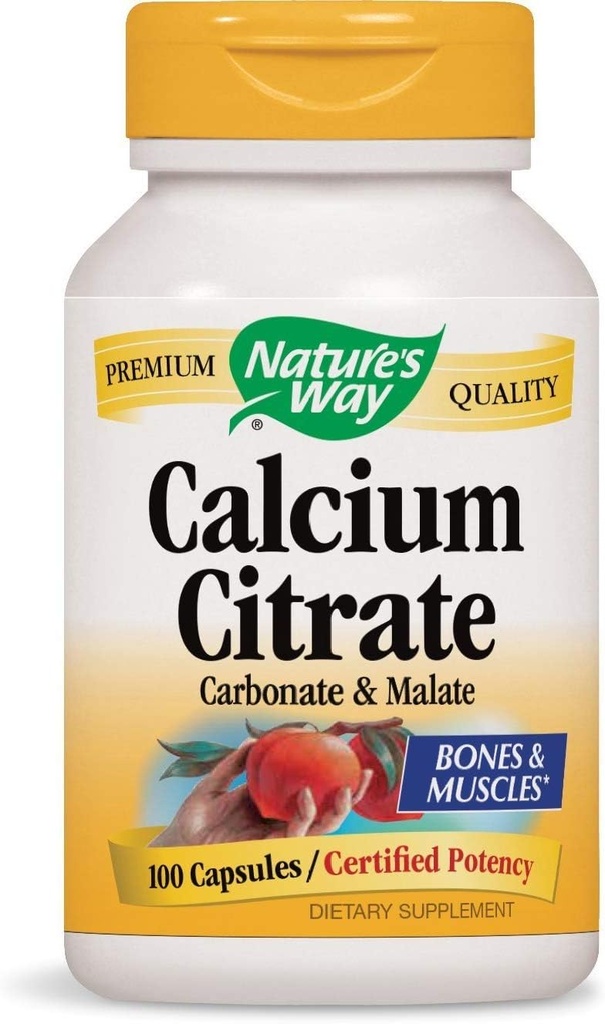 Nature Way Calcium Citrate, Carbonate og Malate, 1000 Per Serving, 100 Kapsler. Pakning med 2 flasker