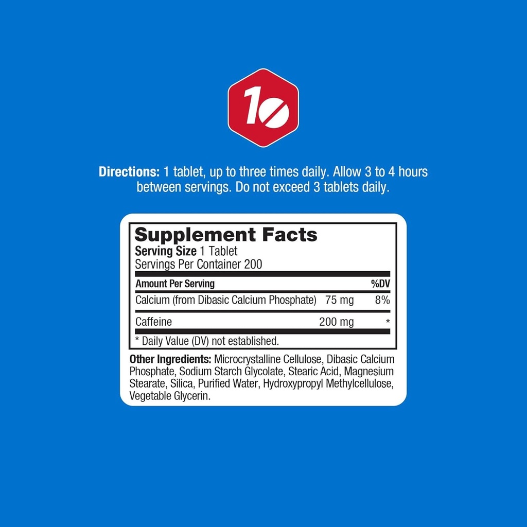 ProLab Caffeine Tablets 200mg - 200ct | Energy Support, Helps Enhance Endurance & Mental Focus, Reduce Fatigue, Pre-Workout, Extra Strength