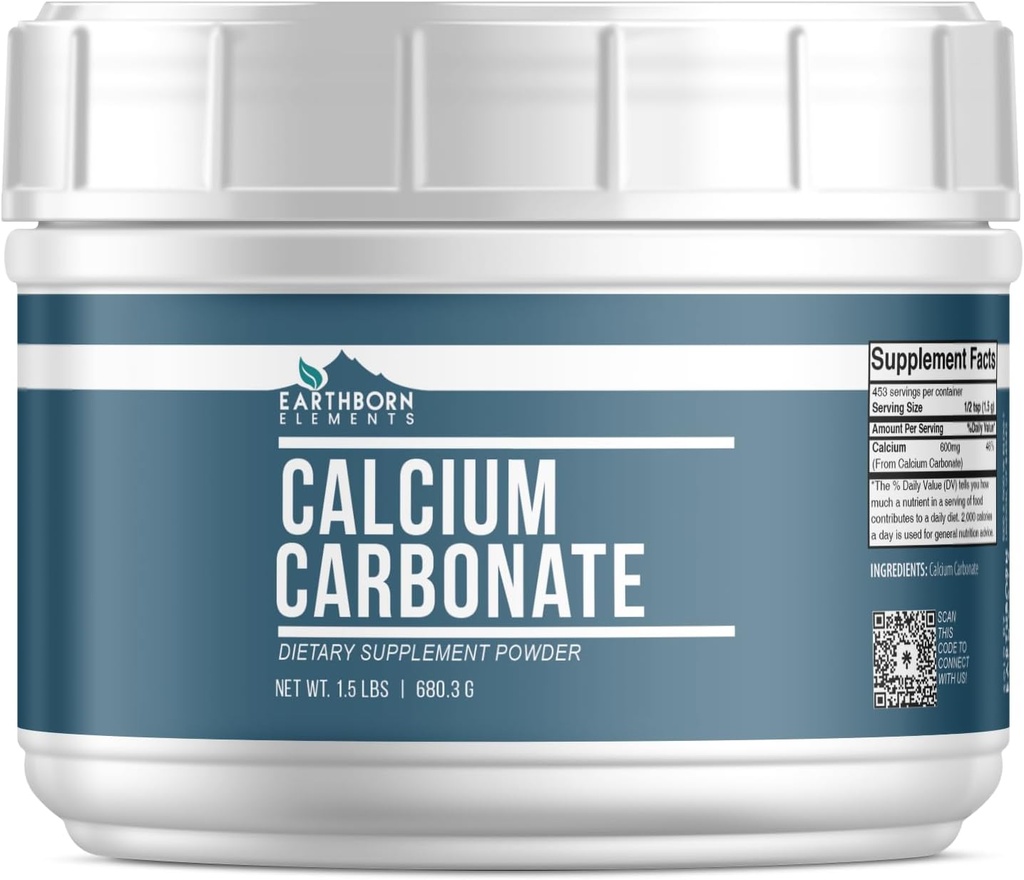 Earthborn Elements Calcium Carbonat Powder (1,5 LB), Natural Antacida, Praktisk Mess Free Resealable Tub