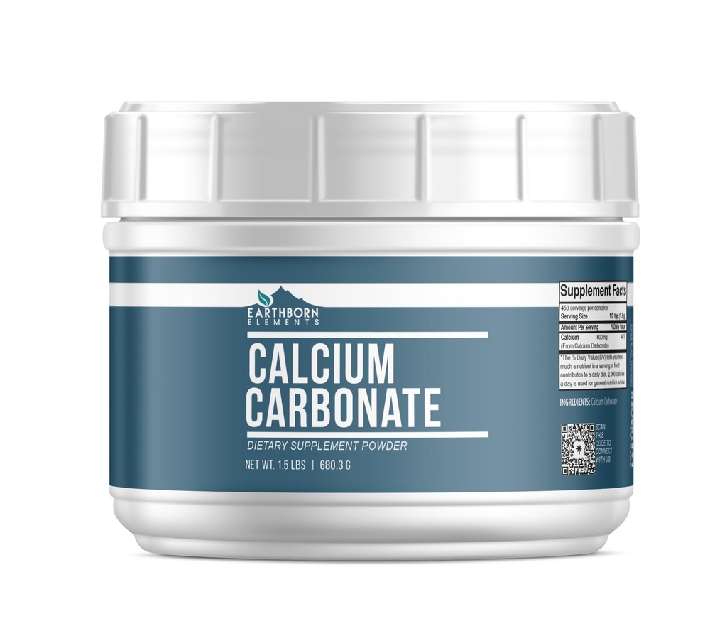 Earthborn Elements Calcium Carbonat Powder (1,5 LB), Natural Antacida, Praktisk Mess Free Resealable Tub