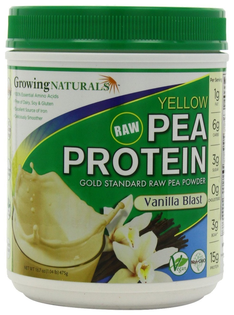 Voksende Naturals Gule Pea Protein - Vanilla Blast - 16 Oz