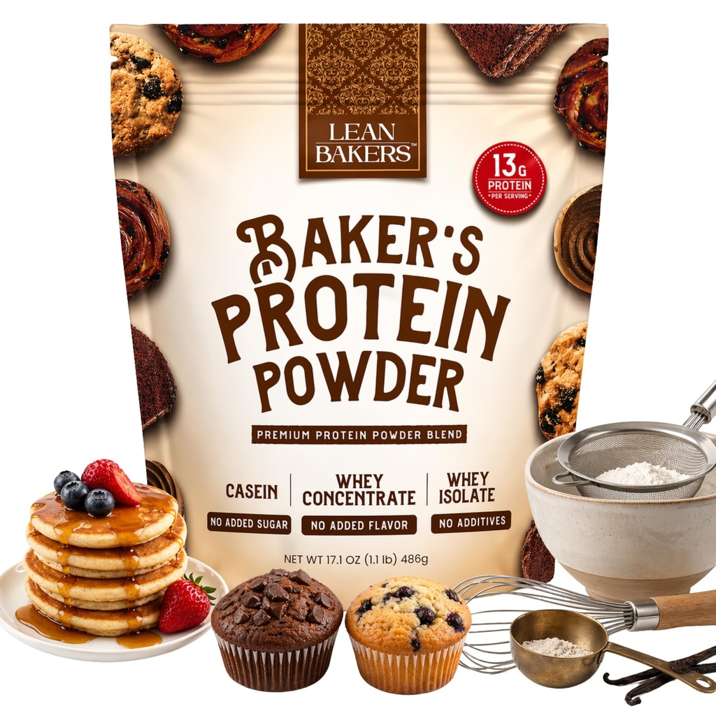 Baker 's Protein Powder Pure Natural Protein Blend, Whey Isolate, Whey Koncentrat, Casein, Gluten Free, ingen sødestoffer, Unflavored, 17.1 oz, for Bagning høj Protein Lav kalorie Snacks