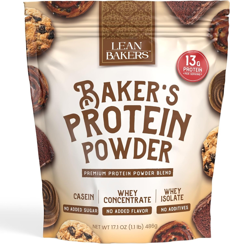 Baker 's Protein Powder Pure Natural Protein Blend, Whey Isolate, Whey Koncentrat, Casein, Gluten Free, ingen sødestoffer, Unflavored, 17.1 oz, for Bagning høj Protein Lav kalorie Snacks