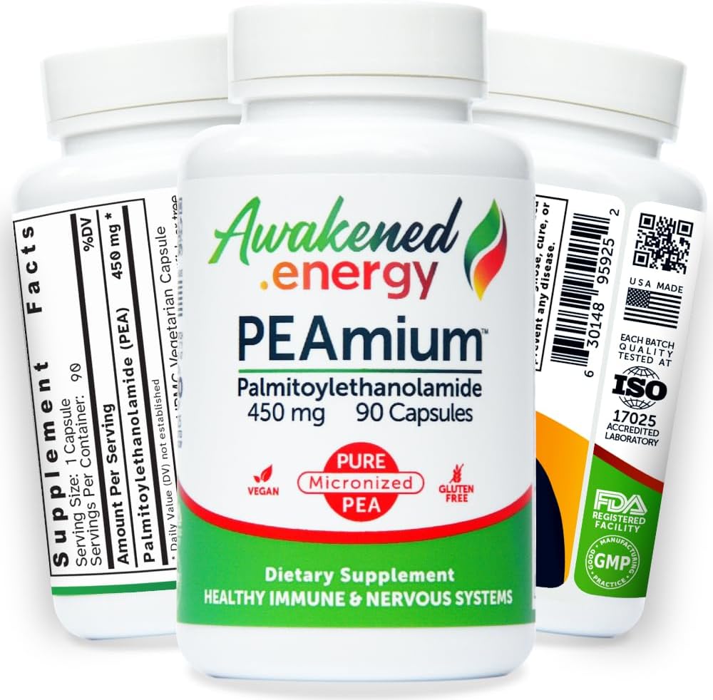 Palmitoylethanolamid 450 mg Comfort Mobility Nerves Cognitive & Immunsupport - Mikroniseret høj Absorption - Alle naturlige Pea - USA Made - Ingen tilsætningsstoffer eller hjælpestoffer - 90 Veganske kapsler supplement