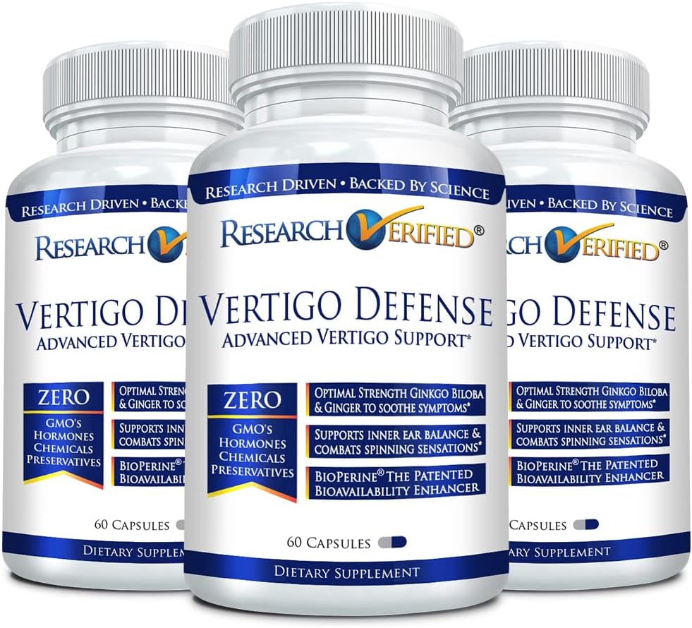 Forskning Verified Vertigo Defense - Soothe Symptomer og Support Indre Øre Balance - Vitamin D3, Ginger, Ginkgo Biloba, BioPerine - 180 kapsler