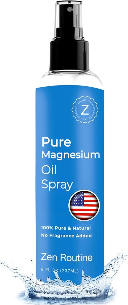 Pure Magnesium Oil Spray - 8oz (Single) - USP Grade - Magnesium Oil for Feet, Krop, Muskler & Ben Cramps - Topical Magnesium Glycinate, Aceite de Magnesio, Organic Magnesium Chloride - Made in USA