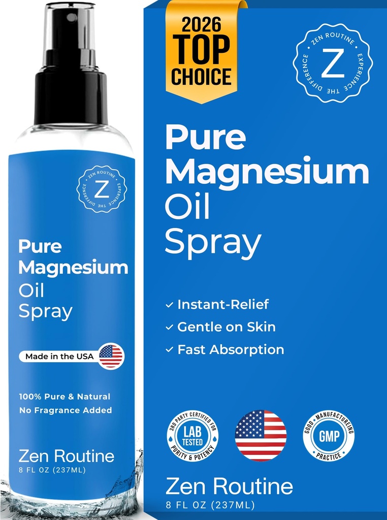Pure Magnesium Oil Spray - 8oz (Single) - USP Grade - Magnesium Oil for Feet, Krop, Muskler & Ben Cramps - Topical Magnesium Glycinate, Aceite de Magnesio, Organic Magnesium Chloride - Made in USA