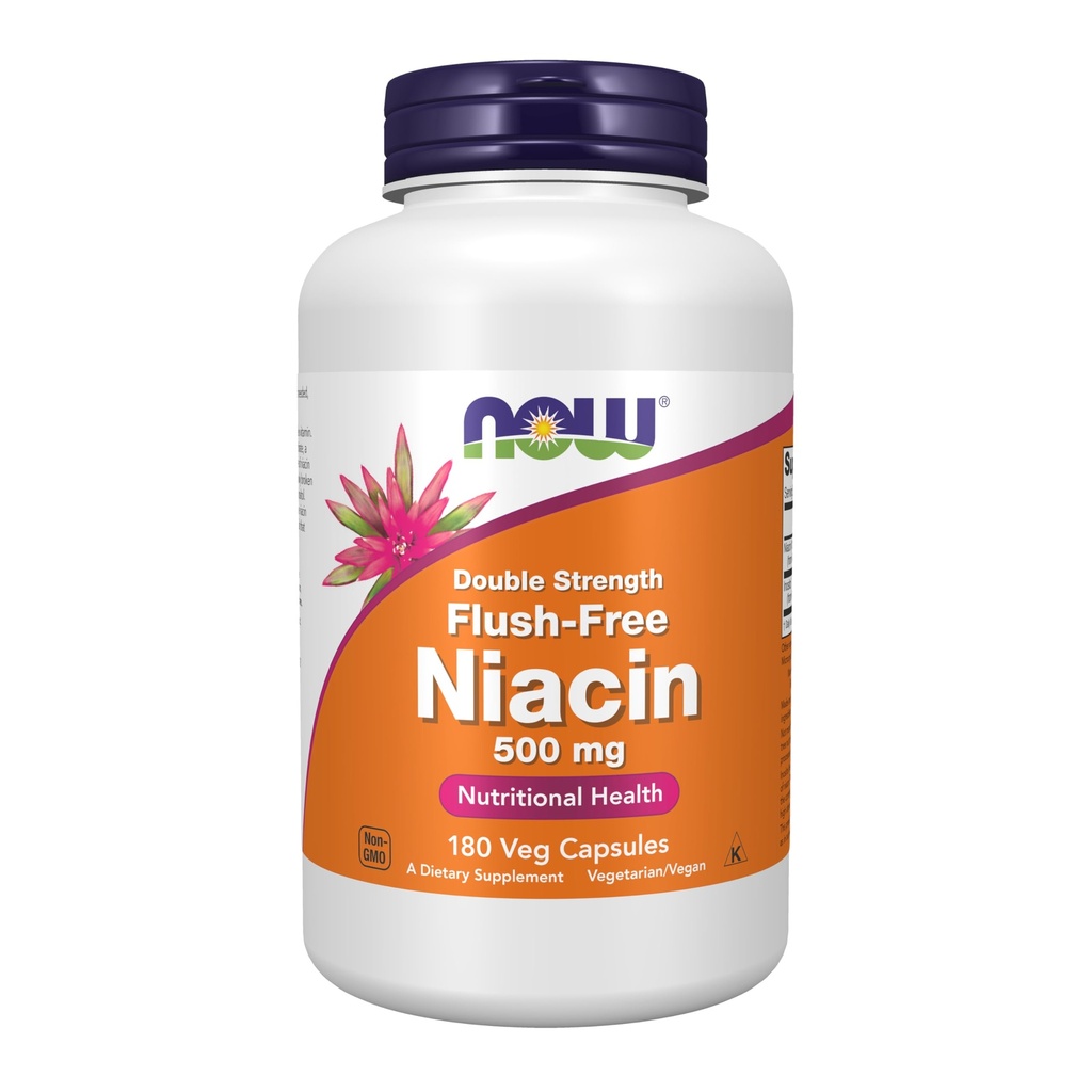Now Foods Supplements, Niacin (Vitamin B-3) 500 mg, Flush- Free, Double Strength, Nutritional Health, 180 Veg Kapsler