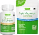 Super B- Complex 180 tabletter + Triple Magnesium Complex 180 tabletter Vegan Bundle, Metyleret Sustained Release B Complex + High Absorption Chelated Magnesium Glycinate, Taurate & Citrate, af Igennus