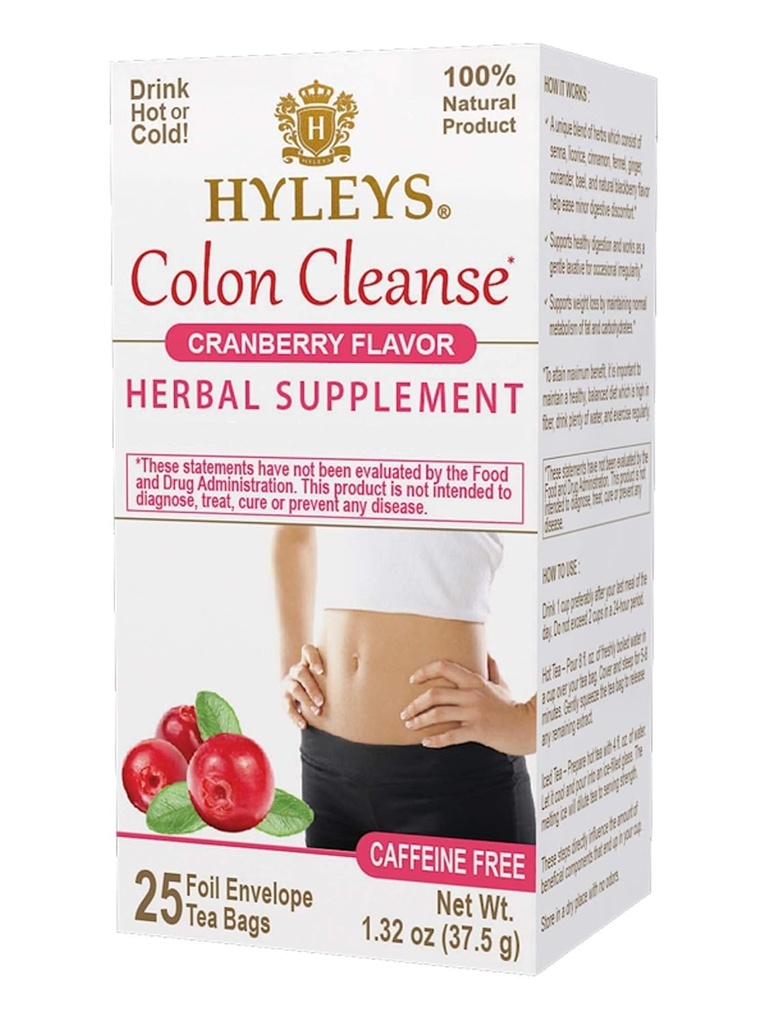 Hyleys Colon Cleanse Tea Cranberry Flavor - 25 Tea Tasker (12 Pack - 300 Tea Tasker i alt)
