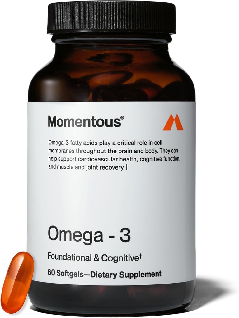 Momentous Omega-3 Fish Oil - High- Potency EPA & DHA Supplement for mænd og kvinder - Supports Heart, Joint, & Brain Health - NSF Certified for Sport - Non- GMO - Gluten- Free - 1.600 mg - 30 Servere
