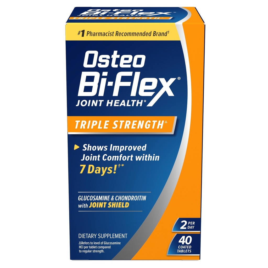 Osteo Bi- Flex Triple Strength (5), Glucosamin Chondroitin med C-vitamin Joint Health Supplement, overtrukne tabletter, 40 Tæl