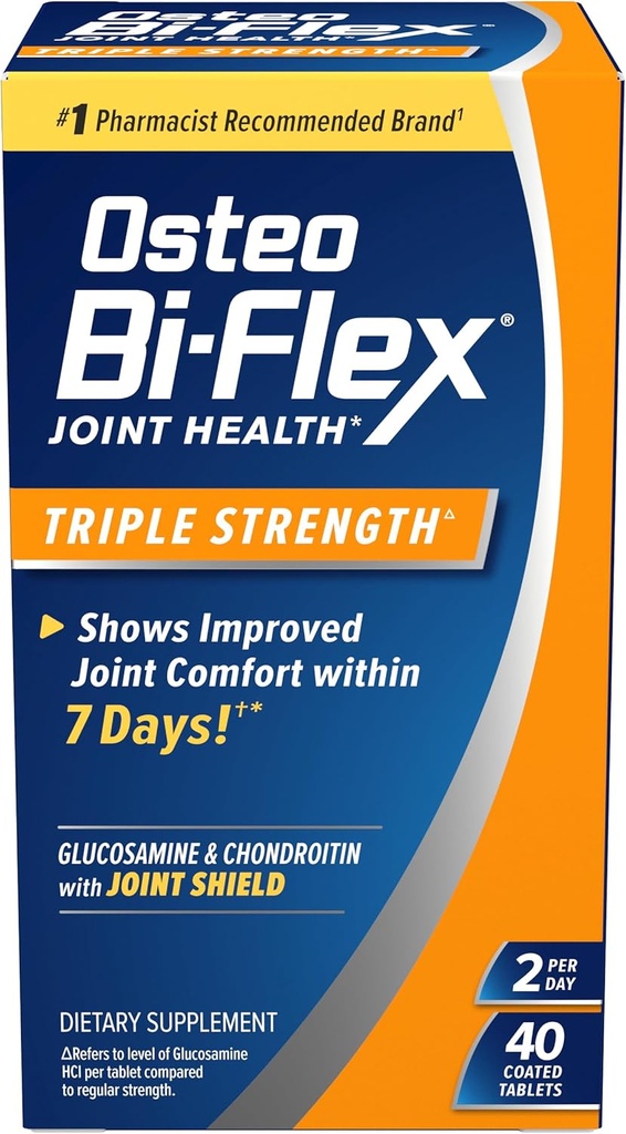 Osteo Bi- Flex Triple Strength (5), Glucosamin Chondroitin med C-vitamin Joint Health Supplement, overtrukne tabletter, 40 Tæl
