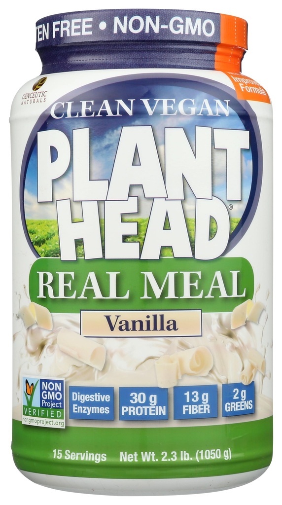 Plantehoved Real Meal Organic Plant Protein Powder, Vanilla - Vegan, Low Net Carbs, Non Dairy, Gluten Free, Lactose Free, No Sugar Added, 2.3 Pound