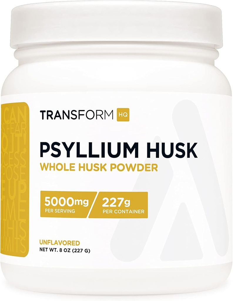 TransformHQ Whole Psyllium Husk 8 OZ Powder - 5000mg Per Serving - Gluten Free, Non-GMO