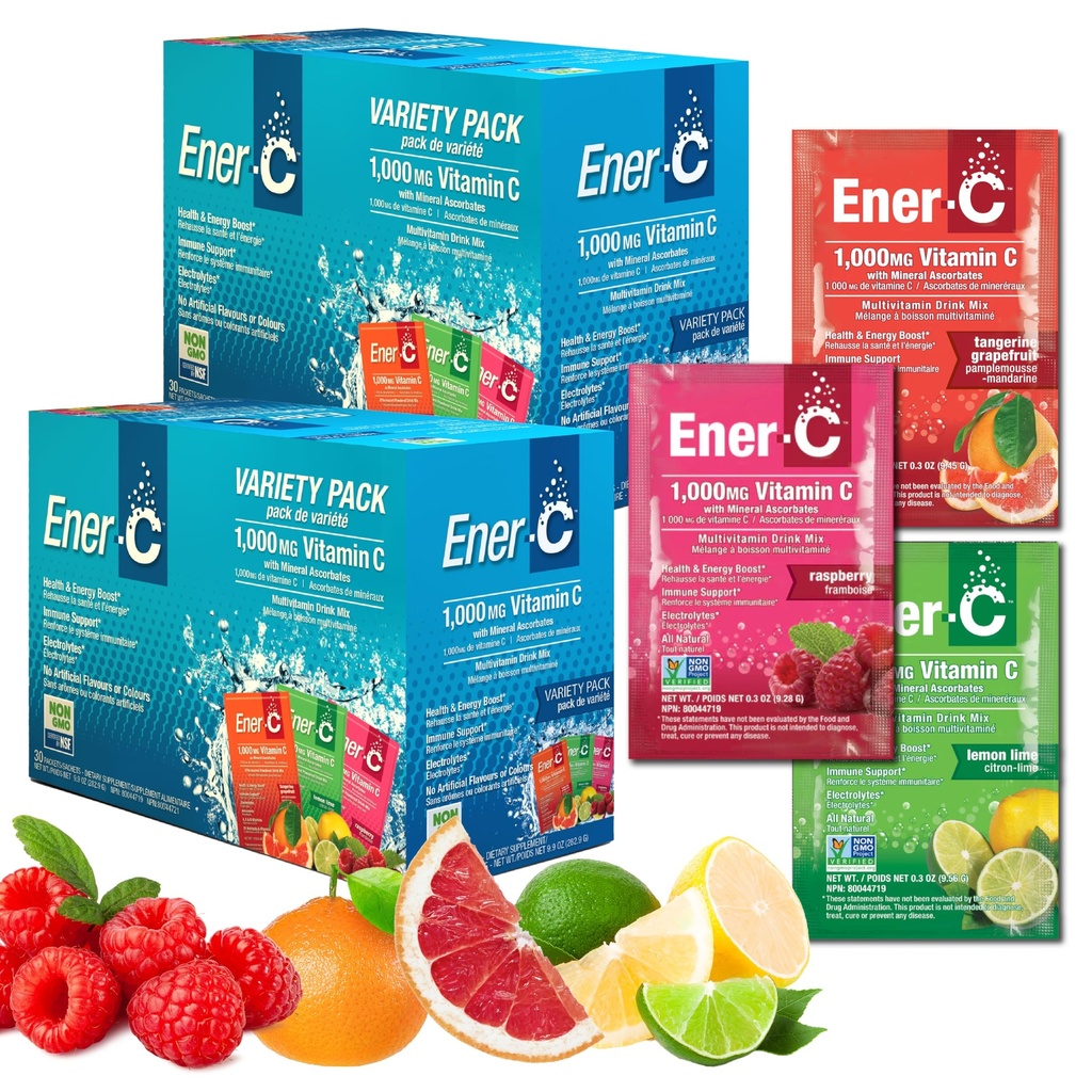 Energi- C Multivitamin Drink Mix - Vitamin Pakninger til vand, Elektrolytter Powder Pakninger, Vitamin Drink Mix, Hydrering Væske Mix, Immunbooster til voksne, Sund energi - Variety Pack, 60 Greve