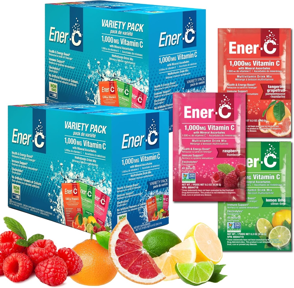 Energi- C Multivitamin Drink Mix - Vitamin Pakninger til vand, Elektrolytter Powder Pakninger, Vitamin Drink Mix, Hydrering Væske Mix, Immunbooster til voksne, Sund energi - Variety Pack, 60 Greve