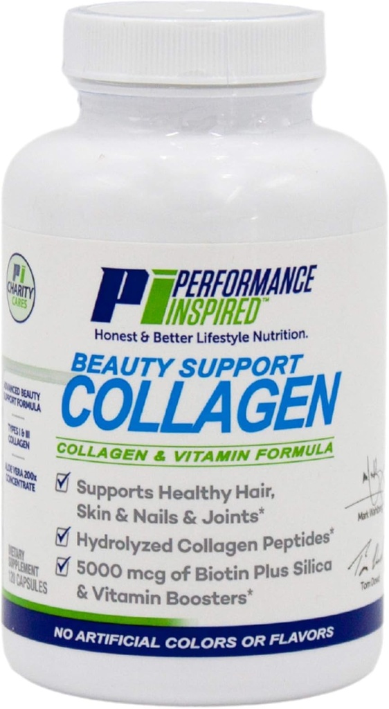 Performance Inspired Nutrition Collagen Capsules – Joint, Skin, Nails & Beauty Support – 5000mcg Biotin, Silica, Aloe Vera & Collagen Peptides – 120 Count