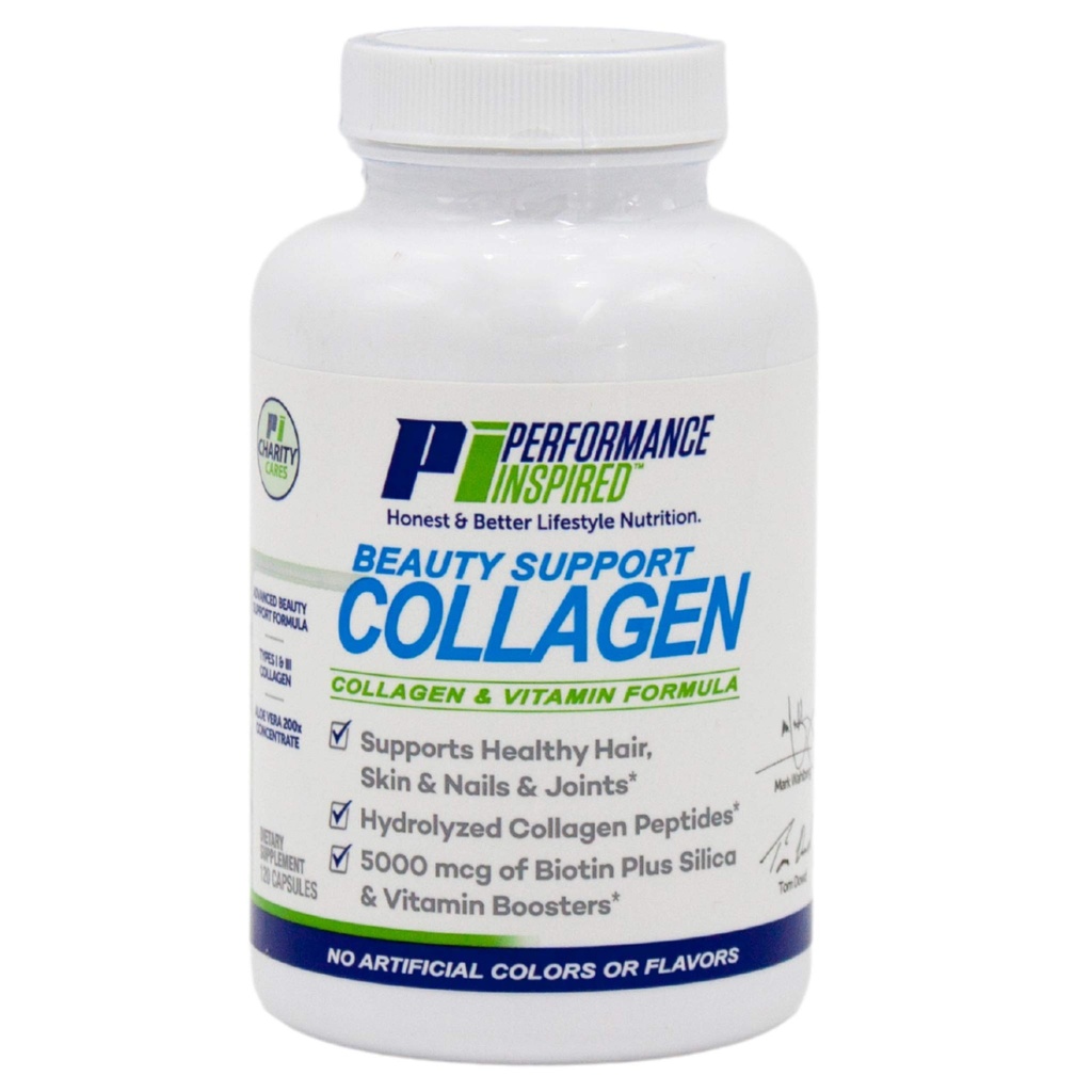 Performance Inspireret Nutrition Collagen kapsler - Joint, Hud, Nails & Beauty Support - 5000mcg Biotin, Silica, Aloe Vera & Collagen Peptider - 120 Greve