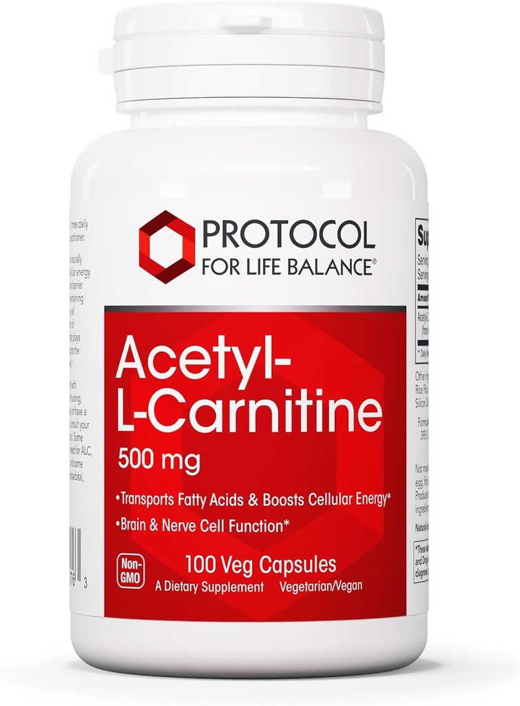 Protocol Acetyl- L- Carnitin 500mg - Energitillæg, nerve, og Brain Support - 100 Veg Caps