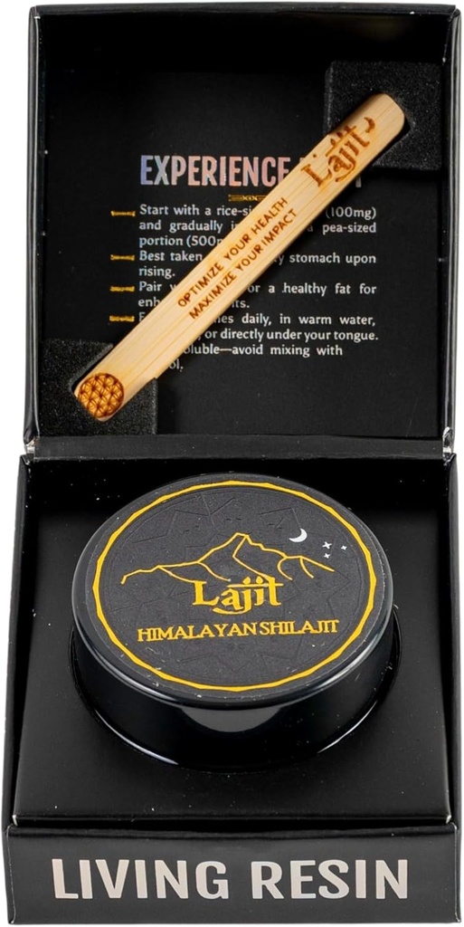 Lajit Gold Grade Himalayan Shilajit Resin - Økologisk, Sun- Tørret, Biotilgængelige næringsstoffer, Fulvic Acid Medic124; Lab Testet Pure Shilajit for mænd og kvinder - Naturlig energi, Vitality, 85 + Trace Minerals - 20g