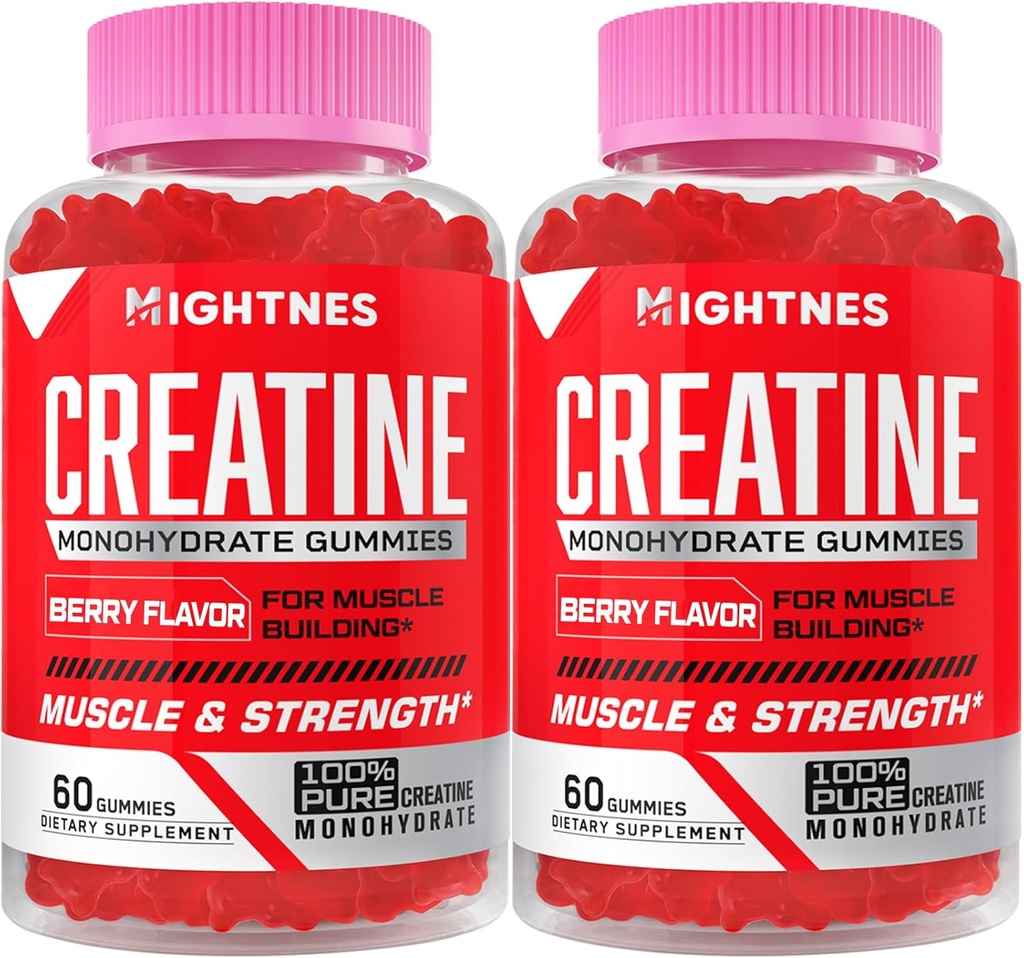 Creatine Monohydrate Gummies for Mænd & Kvinder - Creatine Pre- Workout Gummies med Taurine & Vitamin B6 B12 for maksimal styrke, Muskel, Energi, Endurance & Focus, Økologisk, Vegan - 120 Greve