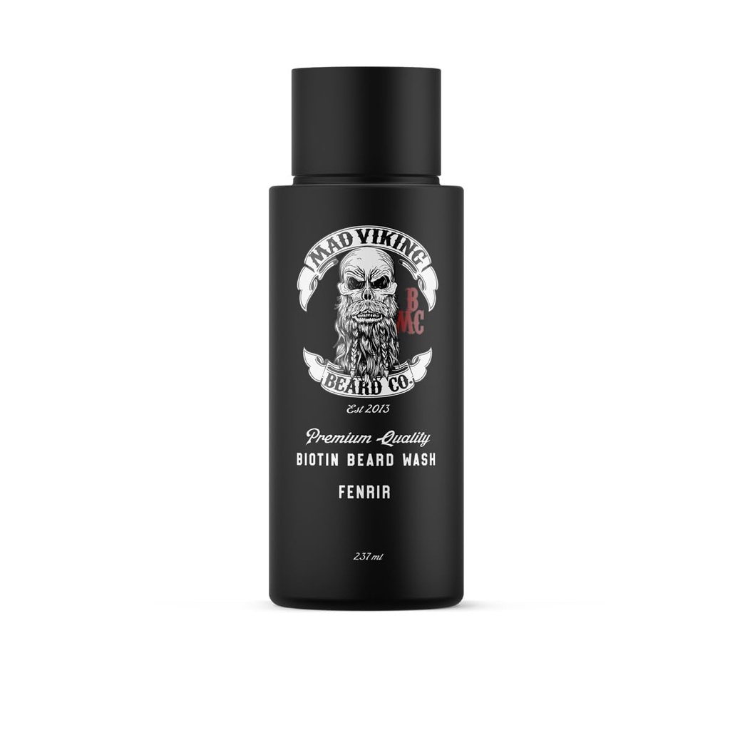 Mad Viking Fenrir Biotin Beard Wash - Fugt rengøring - Vokse et sundt skæg - Lavet med Premium Ingredienser til at bekæmpe Itch & Dandruff - Bourbon, Neroli, Rum & Tobacco Duft, Lavet i USA - 8oz