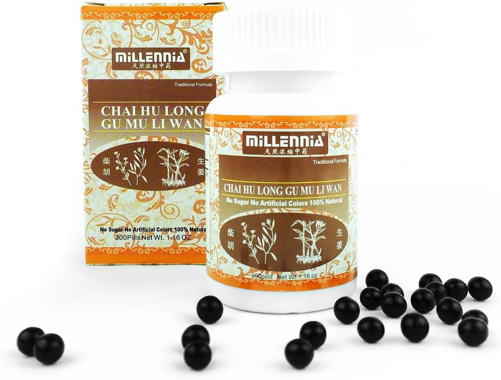 Millnia Herbal Supplement - Chai Hu Long Gu Mu Li Wan - 12 flaske pakke (200 piller / flaske)