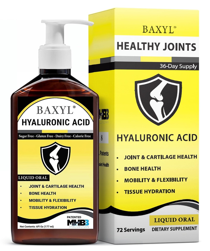 BAXYL ® - Flydende hyaluronsyre til fælles relief supplement (Vegan, Glutenfri, Non- GMO, Patenteret Oral MHB3)