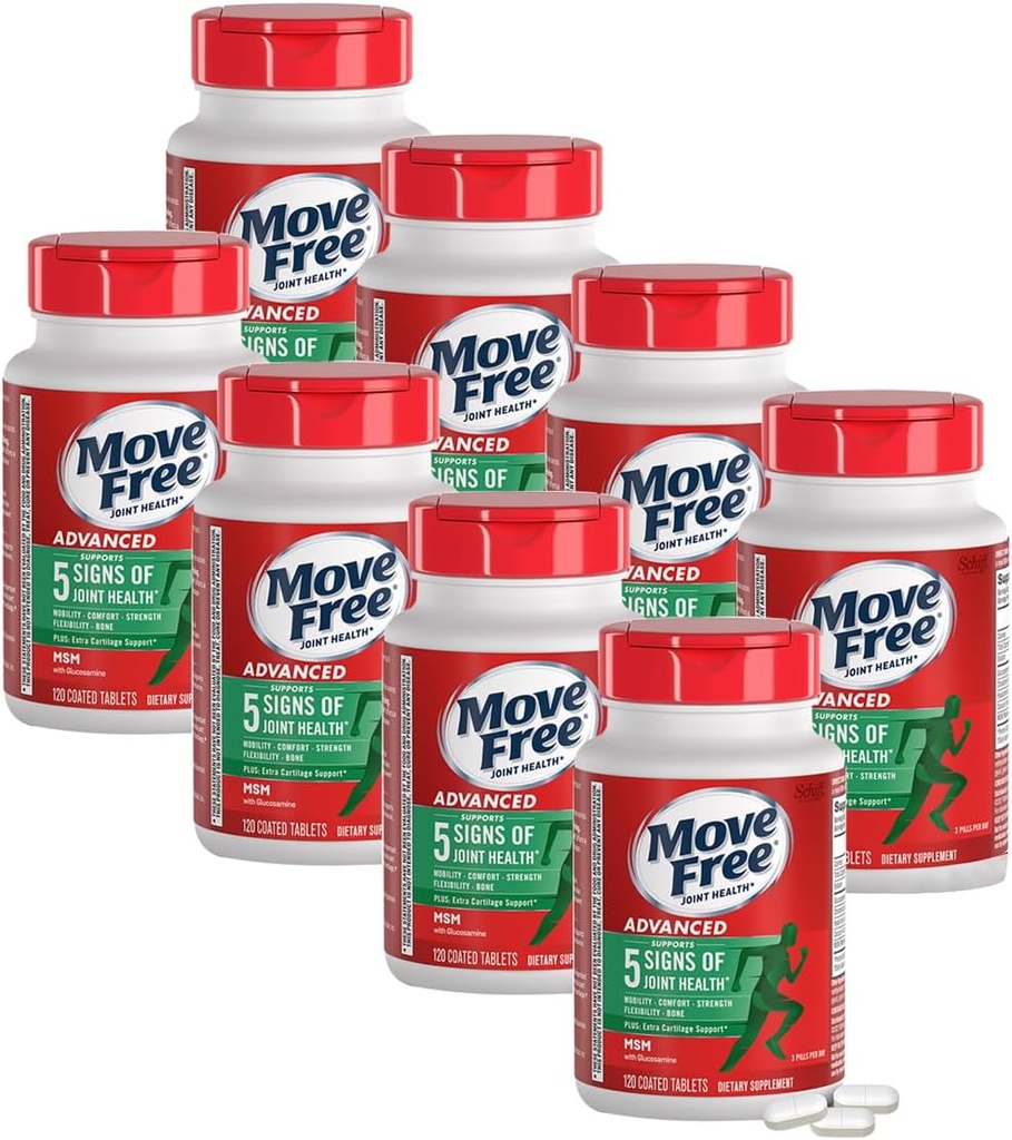Flyt Gratis Advanced Glucosamin Chondroitin MSM fælles supporttillæg, understøtter mobilitet, komfort, styrke, fleksibilitet & ben, 120 tabletter / 40 servering (8 Pack)