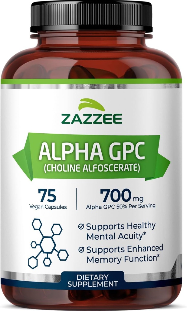 Zazzee Extra Strength Alpha GPC Cholin, 700 mg per servering, 75 Vegankapsler, 100% Pure Pharmaceutical Grade, 100% Vegetar, Standardized for Potency and Renhed, All- Natural and Non- GMO