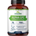 Zazzee Extra Strength Alpha GPC Cholin, 700 mg per servering, 75 Vegankapsler, 100% Pure Pharmaceutical Grade, 100% Vegetar, Standardized for Potency and Renhed, All- Natural and Non- GMO