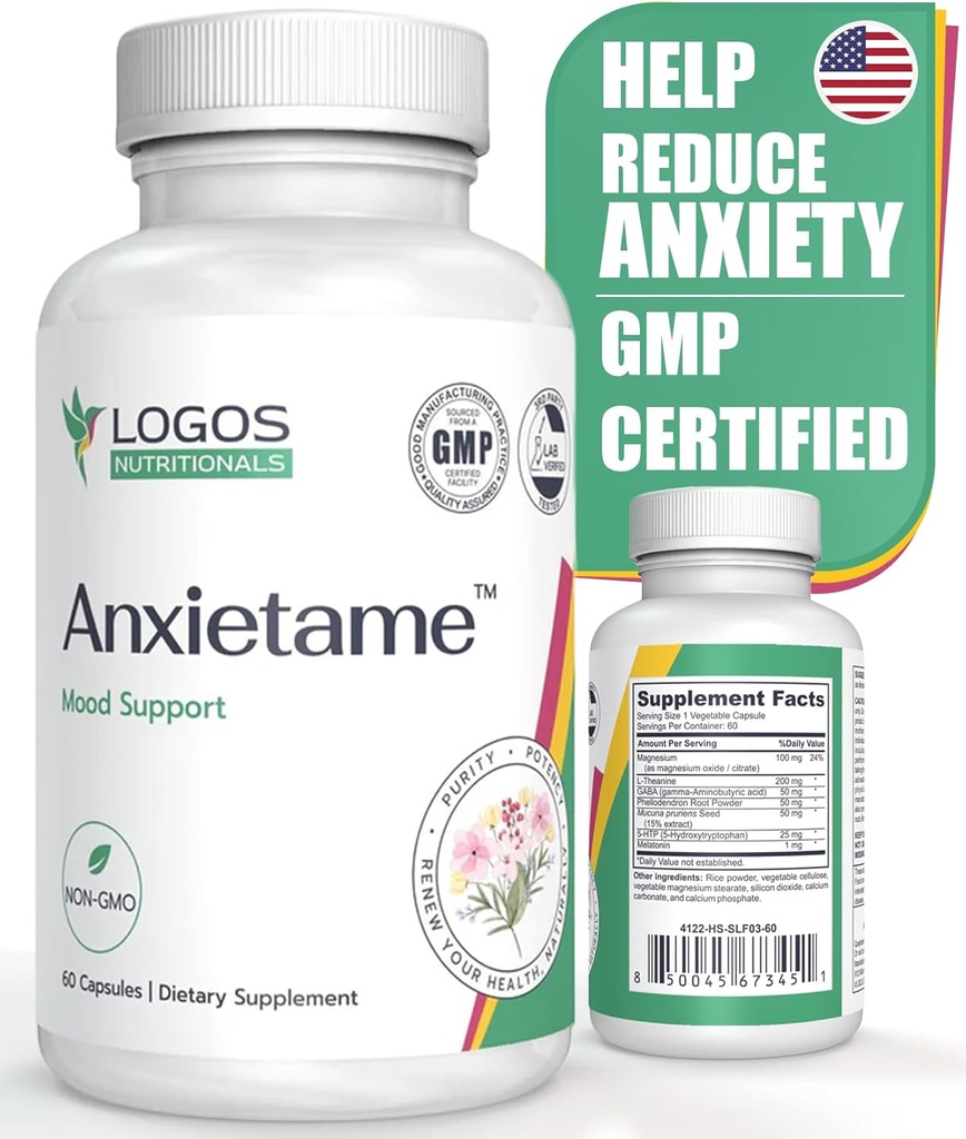 Anxietame - 60 Greve, L-Theanine supplement til støtte Depression og stress, Natural Mood Support and Sleep Aid Supplement