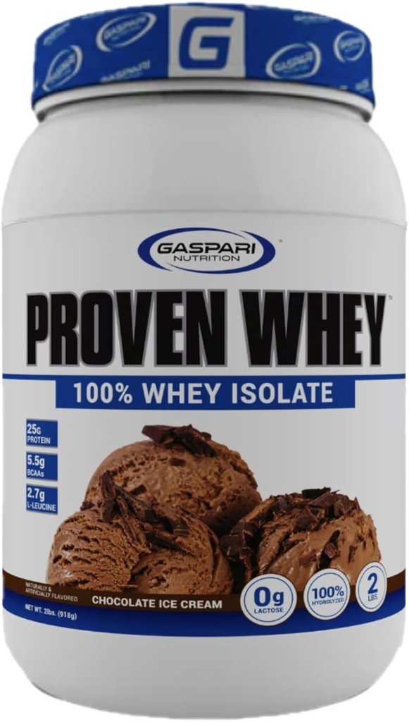Gaspari Nutrition Proven Whey, 100% hydrolyseret Whey Isolate, High Protein, Lactose Free, Low Carbohydrat and Low Sugar (Chocolate Ice Cream, 2 Pund (pakke med 1)