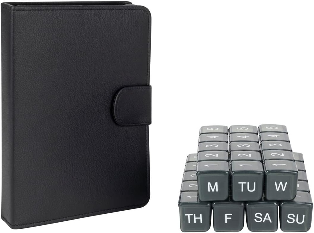e- Pille 5 gange om dagen x 7 dag Stor Ugentlig Pill Organizer, Vitamin og Medicin Pill Box - med Discreet Case (sort)