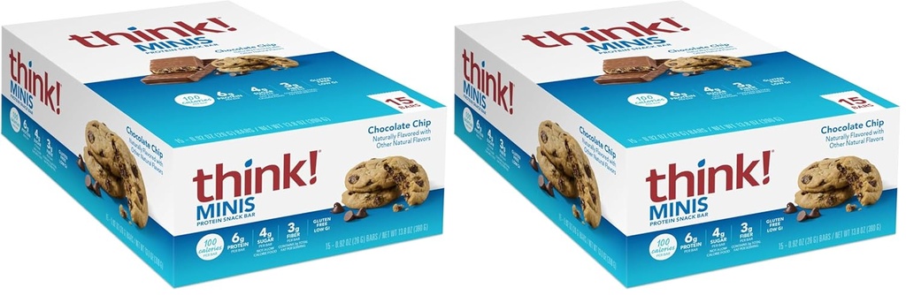 Tænk! MINIS Protein Snack Bars, Gluten Free, Chocolate Chip, 15 Greve (pakke med 2)
