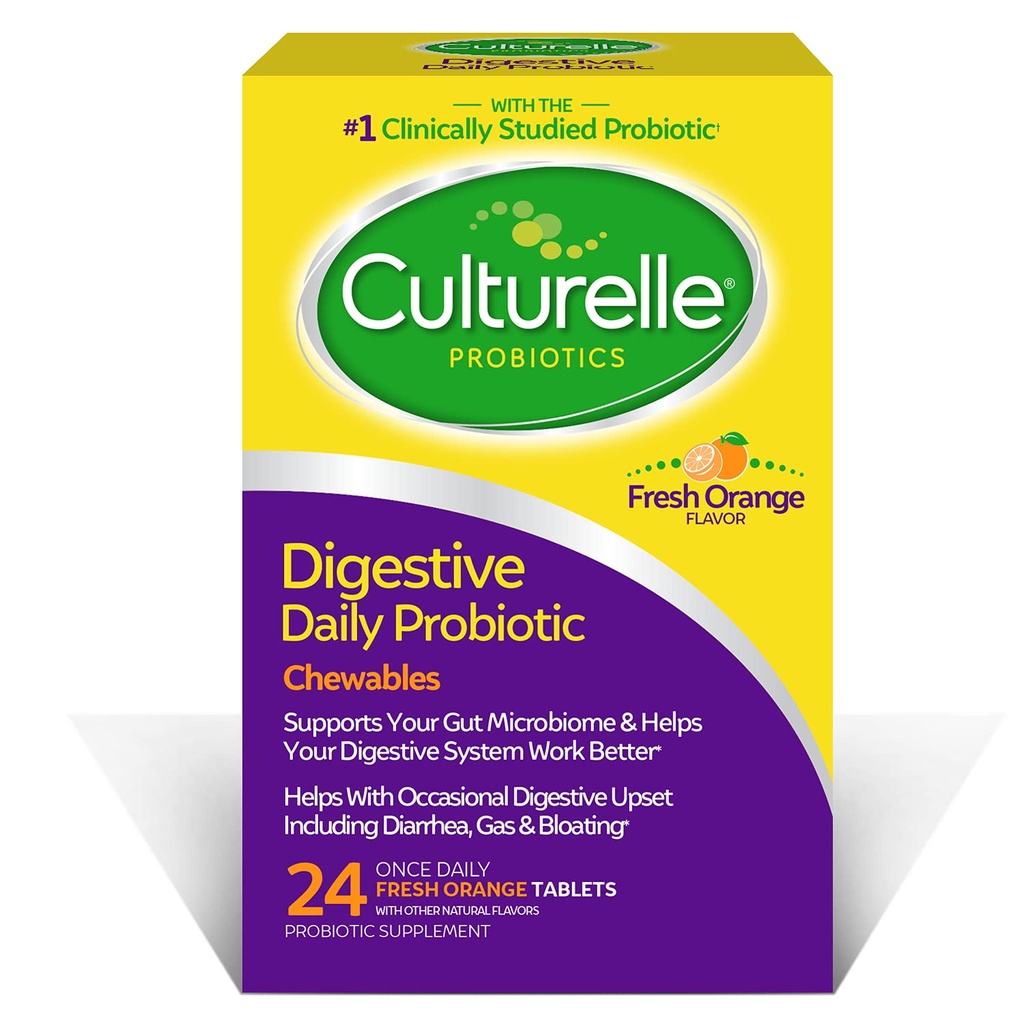 Culturelle fordøjelsessygdomme Daglige probiotiske Chewables, Probiotiske For Mænd og Kvinder, De fleste klinisk Studerede Probiotiske Strain, 10 Millioner CFU 'er, Understøtter Lejlighedsvis Diarré, Gas & Bloating, 24 Greve