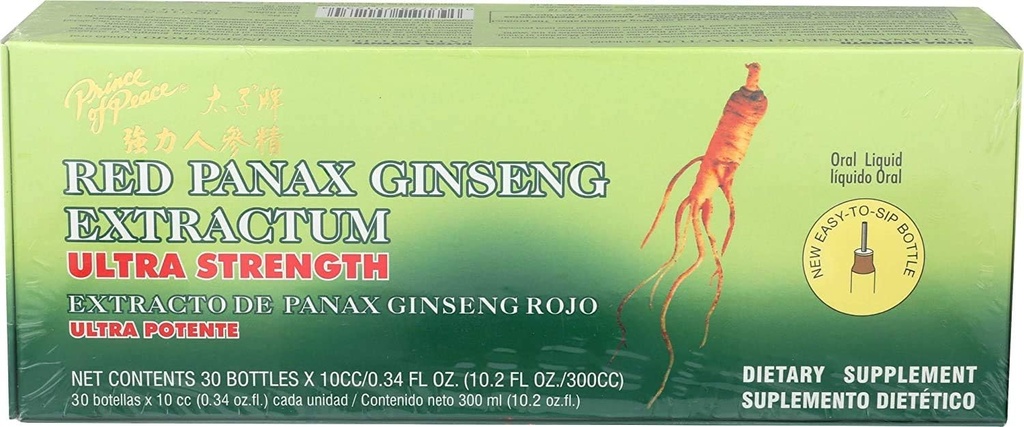 Prince of Peace Red Panax Ginseng Extractum Ultra Strength, 2 Pack - 60 Bottles, 0.34 fl. oz. Each – Brain Boosting